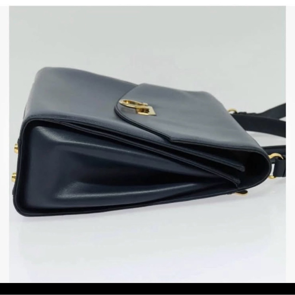 Salvatore Ferragamo Navy Blue Leather Top Handle Shoulder Bag with Gold Hardware - Picture 5 of 10